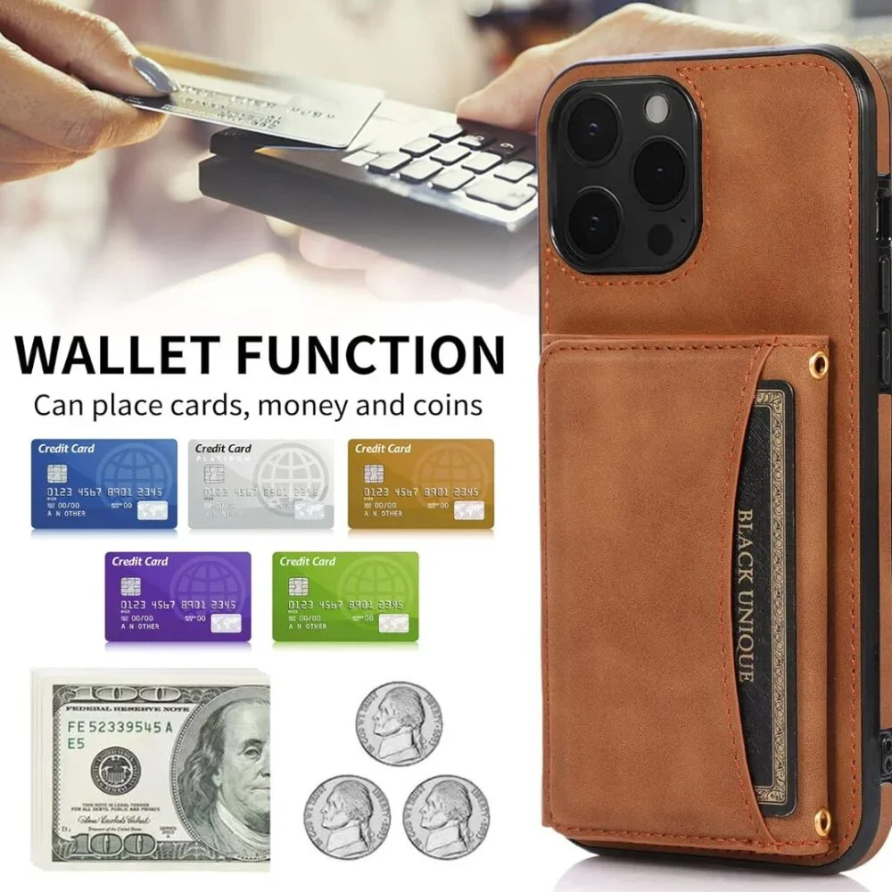 Luxury Wallet Case for iPhone 14 Pro – RFID Blocking, Card Holder & Stand